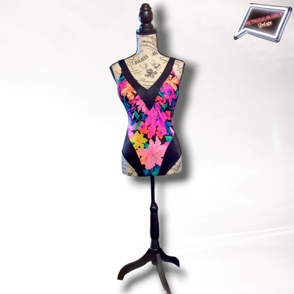 Vintage Totally 80s Neon V Neck Onepiece Bathing Suit, Size 11 - Picture 8 of 9